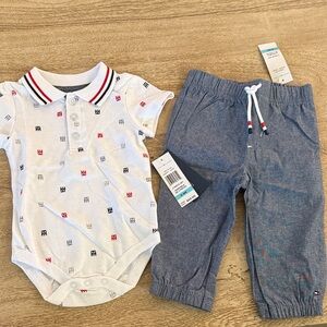 Tommy Hilfiger White Polo Bodysuit and Blue Pants Set